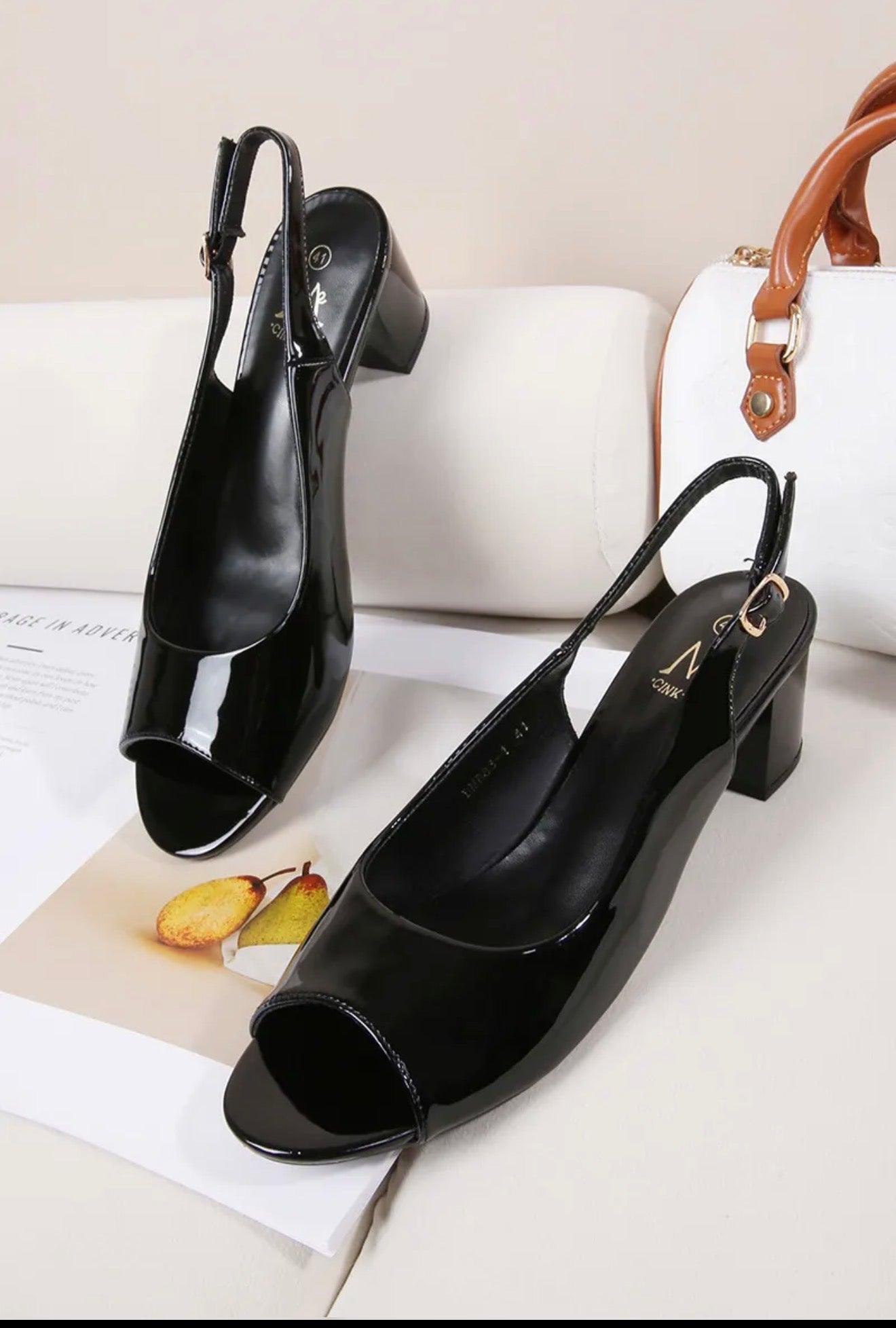 Sandales Slingback Vernies à Talon Carré