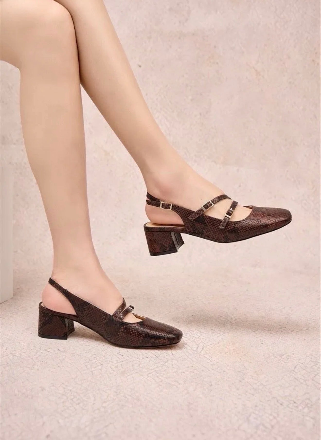 Babies Slingback Effet Python Marron à Talon
