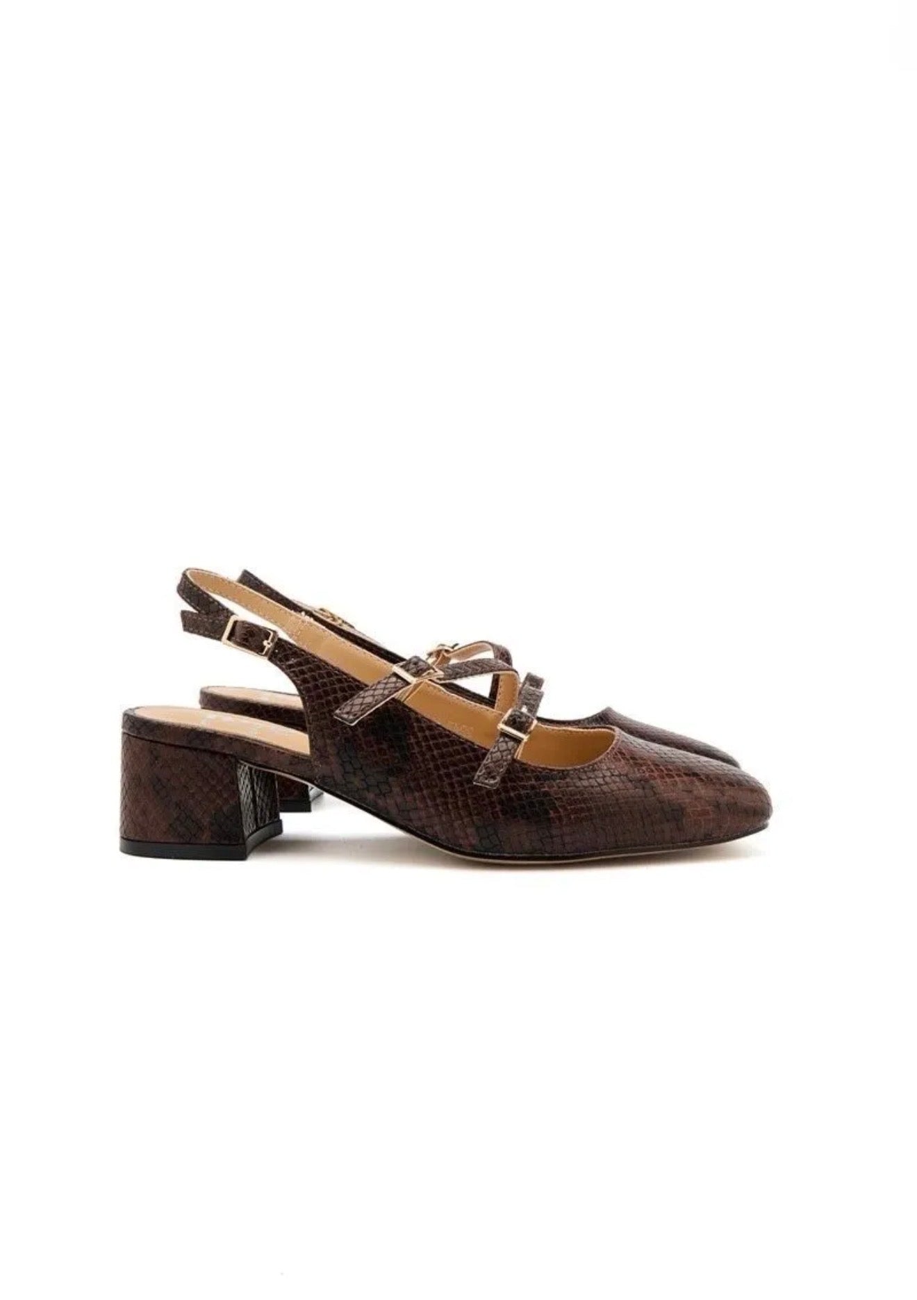 Babies Slingback Effet Python Marron à Talon