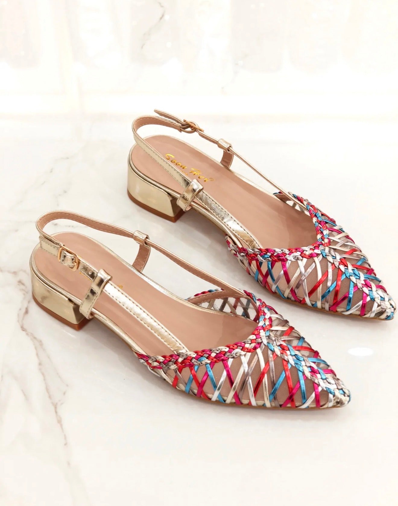 Ballerines Slingback tressées multicolores