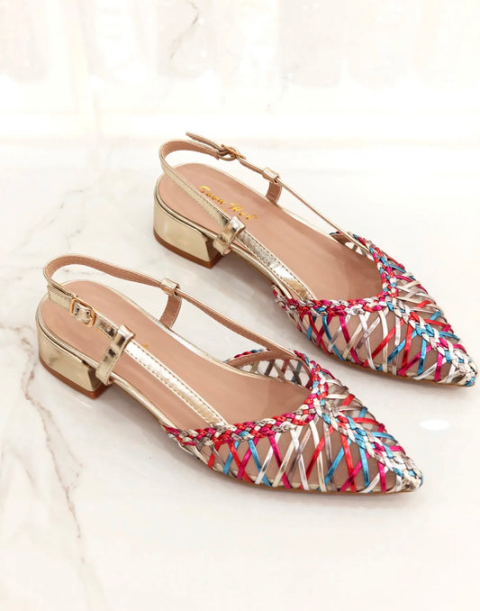 Ballerines Slingback tressées multicolores